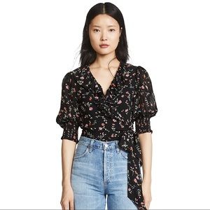 Ganni Printed Georgette Top, Black, 42